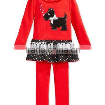 factory price embroidery double ruffle custom kids top and pant sets