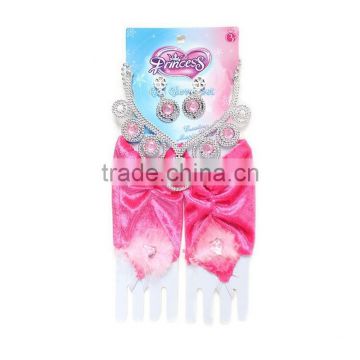 New combination frozen sets pink gloves with earring with necklace