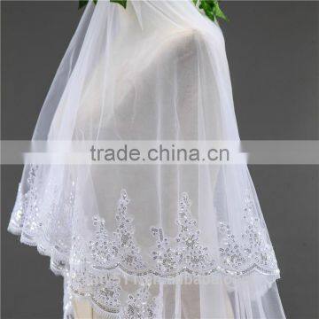 New Grance Fashionable Long Tulle Wedding Bridal Veils & TwoTiers Tulle Cathedral Bridal Veil HL08 photo-5