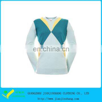 Customied Long Sleeve Merino O-Neck Golf Hand Knit Sweater Patterns