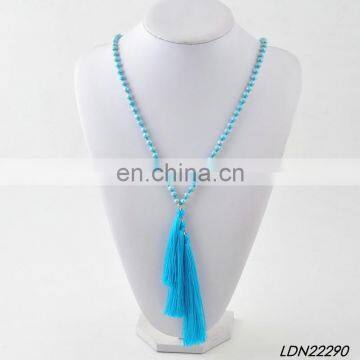 Colorful Knoted Wooden Beaded Tassel Necklaces photo-5