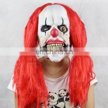 Halloweem latex clown mask with red wigs