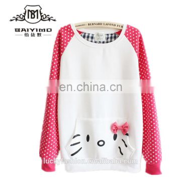 2017 Baiyimo China High Quality Girl Two Color Cat Hoodies Sweatshirts