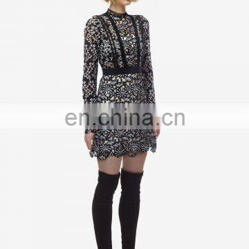 top sale black and white long lace sleeve short cloth jumpsuit for spring