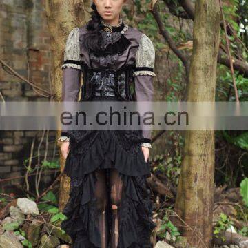 Gothic Steampunk Laces and Frills Layered High Low Skirt photo-4