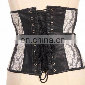 Steampunk Brocade Underbust Synthetic Leather Corset With Buckles and Studs photo-2