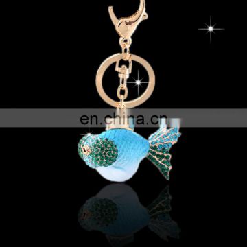 Wholesale Promotional cheap metal rhinestone goldfish keychain MCA-0039