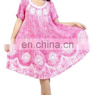 BATIK TIE DYE VISOCE RAYON FABRIC UMBRELLA DRESS WITH EMBROIDERY FREE SIZE