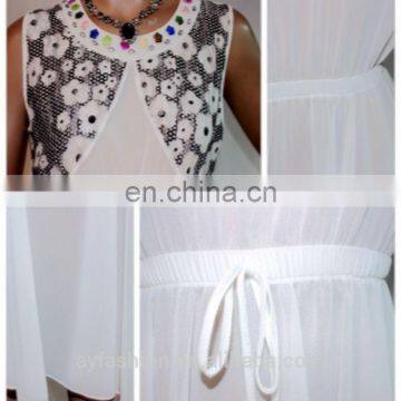2016 Short Sleeve Design Floral Printed Style Chiffon Long Shirt White Colors Shirts for Womem photo-5