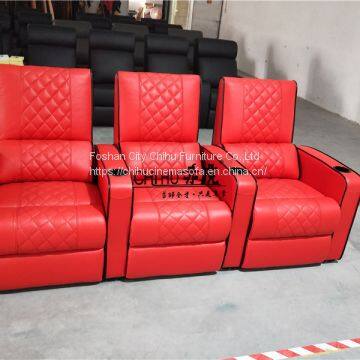 Genuine leather electric recliner theatre sofa,popular red color home theater sofa