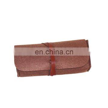 Custom Logo Folding and Cheap Soft Felt Eyeglasses Bag Sunglasses Pouch Case Wholesale With PU Leather Strip photo-3