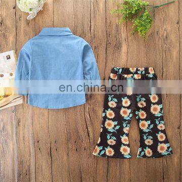 Baby Floral Outfits Girls Headband + Top + Chrysanthemum Print Bell-bottoms Pants 3pcs/set Autumn Suit Boutique photo-5