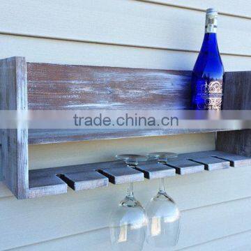 Custom Decorative Antique Wooden Wine Shelf, Vintage Wall Wood Glass Shelf