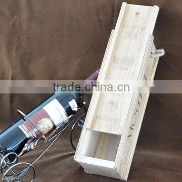 Custom logo and color sliding lid wooden vintage wine box for single bottle