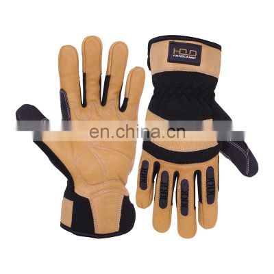 HANDLANDY AB grade full grain cowhide leather protection heavy work Vibration-Resistant safety mechanical gloves