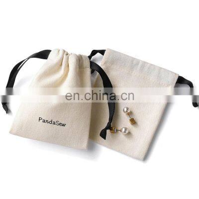 PandaSew 8*10 cm Beige Custom High Quality Cotton Canvas Jewelry Pouch Cute Drawstring Bag