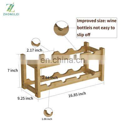 Bamboo Wine Rack 8 Bottle 2 Tier Wine Racks Bar Counter Cabinet Wine Glass Holder Storage Shelf for Kitchen photo-2