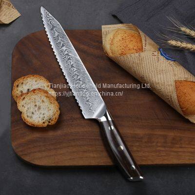 Kitchen Bread Knife Serrated Design Damascus Stainless Steel Blade 8 Inch Chef Knives Bread Cheese Cake Tool