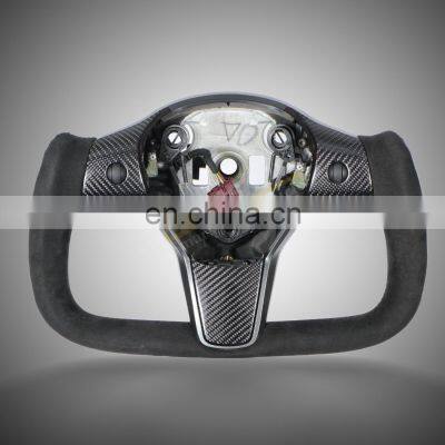 Cheap Race Led Performance Steering Wheels Kit OEM Carbon Fiber Classic Heated Yoke Car Steering Wheel For Tesla Model 3/Y photo-2