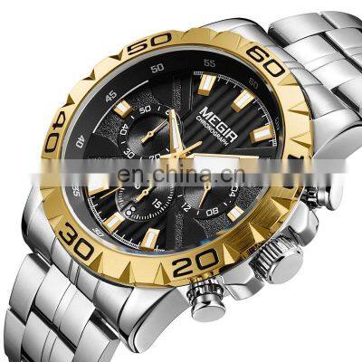 MEGIR 2087 Fashion Mens Watch Full Steel Military Wristwatches Casual Chronograph Quartz Watches Men Wrist Relogio Masculino