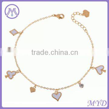 Fashion Jewelry Gold Plated Hand Enamel Cute Poker Girls Charms Chain Anklet