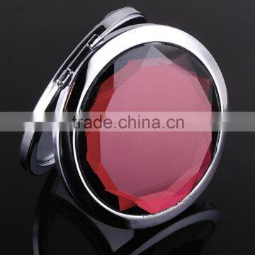 Double-sided high-grade metal folding portable mirror small crystal keychain