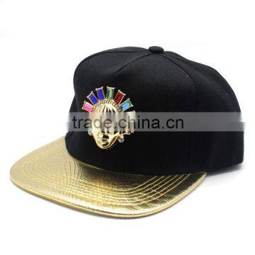 Personalized Metal Pharaoh Embellishment Leather Brim Customize Snapback Hats