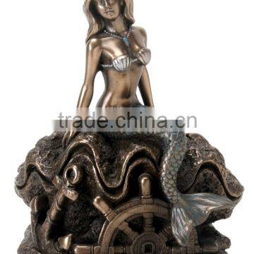 Bronze Colored Female Mermaid on Ocean Shell Figurine Display