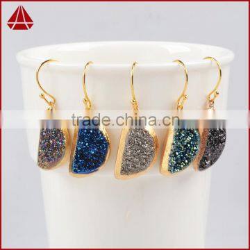 Fashion Women Jewelry Hoop Titanium Rainbow Druzy Diamond Earring Models 18K Gold Plated Earring