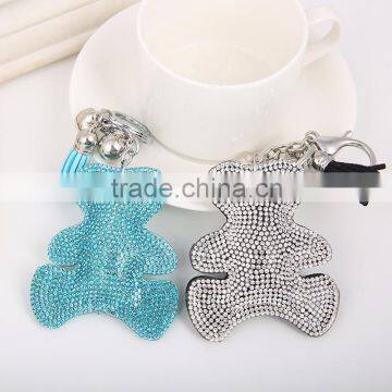 New Fashion PU Crystal Key Chain With Bear Pendant Tassel Car Docoration Accessories Women Bag Accessories Promotional Gift