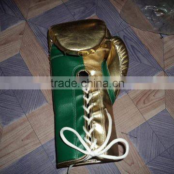 Golden and Green pro boxing Gloves with Laces