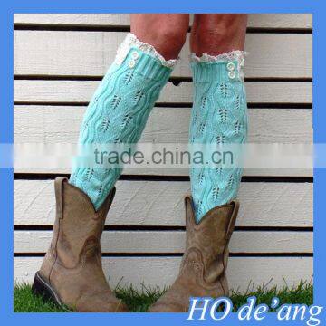 HOGIFT women knit lace hollow leg warmers,Button Knit Leg warmer Socks for Boots