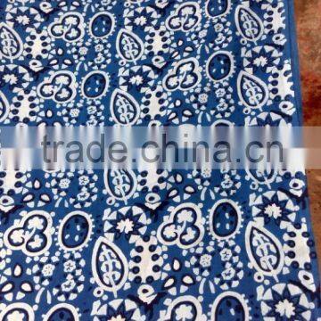 100 % Cotton blue indigo hand block printed fabric from Jaipur Sanganer