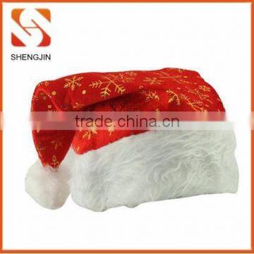 Manufacturer of warm gold snowflake print santa hat velvet plush xmas hat