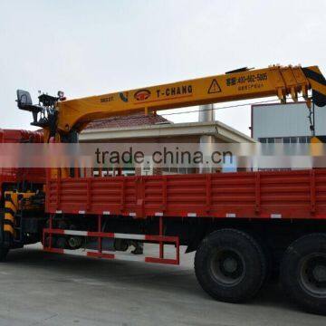 factory sale 12ton straight arm telescopic cranes Tractor Mounted Timber Trailer with Crane