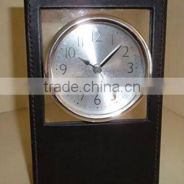 analog silent leather hotel room alarm desk clock