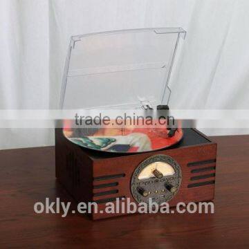 2015 new arrival handmade wooden turntable player with bluetooth AM FM radio