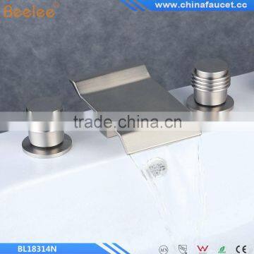 Contemporary Waterfall Stainless Steel Two Handles Three Holes Bathroom Waterfall Basin Mixer Vessel Faucet Taps Bathtub Faucet photo-2