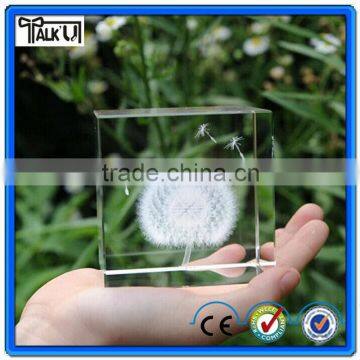 3D dandelion engraved laser engraved crystal cube and block