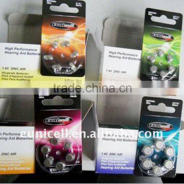 Hearing aid battery 1.4v zinc air button cell battery A10 A13 A675 A312 from Eunicell brand