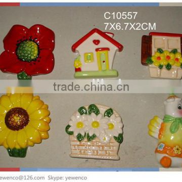 hand painted ceramic flower shaped magnet