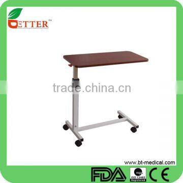 adjustable hospital over bed table with castors