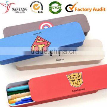 Simple plain small little children stationery tools packaging tin metal box for pencil pen ruler