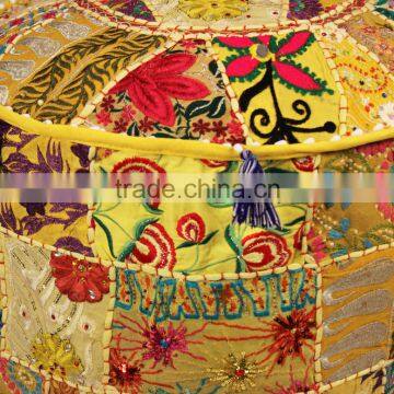 Indian Ethnic Vintage Footstool Furniture Patchwork Bohemian Round Cotton Chair Pouffe Pouf Ottoman photo-4