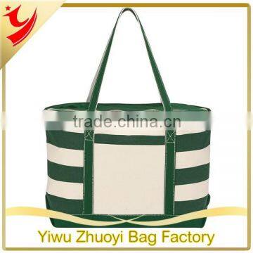 Cotton Canvas Natural Tote Bag with Strips Print