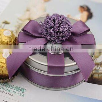 Round Candy Purple Flower Tin Box