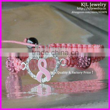 KJL-A0210 Hot sale pink ribbon breast cancer bracelet,macrame braiding bracelet for women