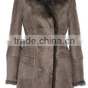 mid-long shearling coat for women with belt for winter season