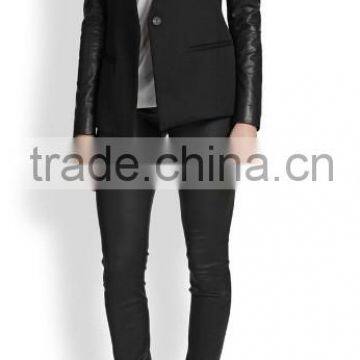 Leather-Sleeved Wool Blazer for women