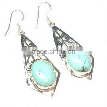 Indian Silver Earring, Tibetan Turquoise Earring, Fashion Earring